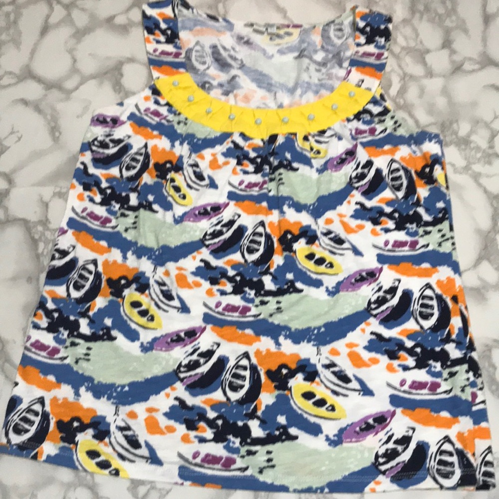 Boden Scoop Neck Boat Print Blouse